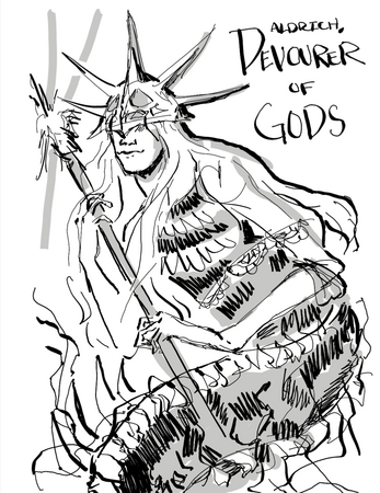 A sketch of Aldrich, Devourer of Gods, from Dark Souls III.