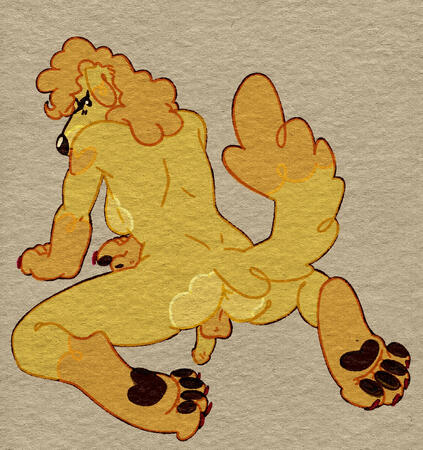 A drawing of an anthro dog on her hands and knees.